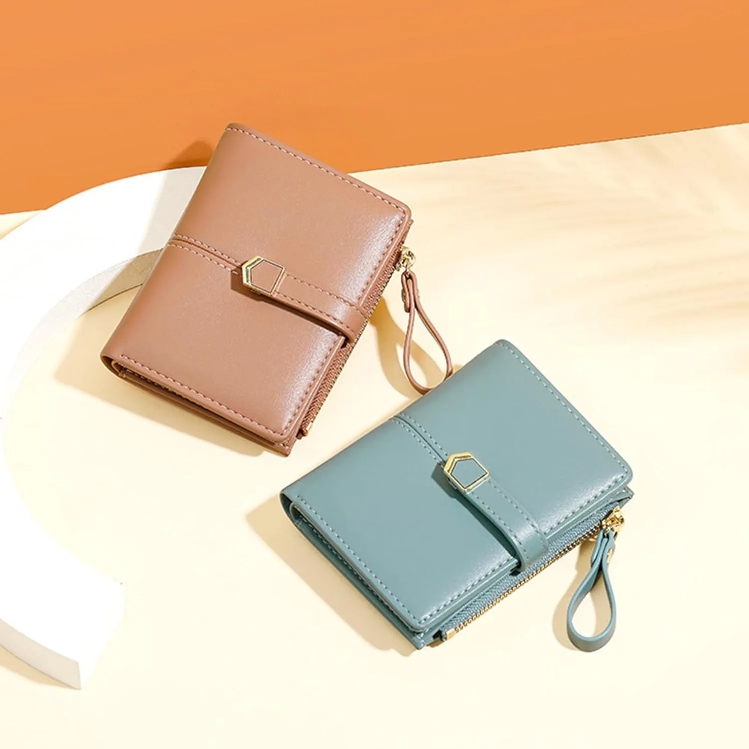 Cute Pink Small Wallet for Women and Girls Minimalist Leather Coin Purse with Simple Buckle Kawaii Travel Wallet with ID Window Compact Cash Wallet for Ladies and Teens