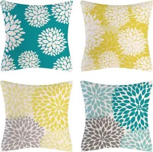 Daisy Throw Pillow Covers 18x18 inch Set of 4 Decor Summer Decorations Sunflower Pillows Case Flower Green Decorative Throw Pillow Covers Spring Farmhouse Decor Pillows Case for Sofa Couch Bed