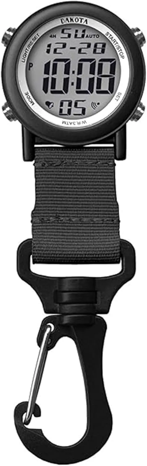 Dakota Light Digital Backpacker, Clip Watch, Alarm, Fob Watch, Timer and Dual Time Watch, Outdoor Gifts for Men and Women, Use for Fishing and More, Tactical Digital Watch, Clip On Watch