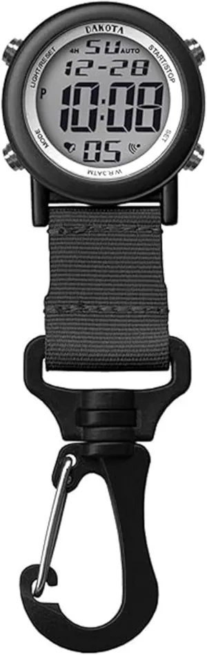 Dakota Light Digital Backpacker, Clip Watch, Alarm, Fob Watch, Timer and Dual Time Watch, Outdoor Gifts for Men and Women, Use for Fishing and More, Tactical Digital Watch, Clip On Watch