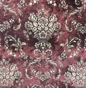 Damask Design Digitally Printed Velvet Finish Fabric for Upholstery, Chairs, Cushions, Window Treatments Crafts Rennaisance Rococo Victorian Style 54" Width by The Yard (Maroon)