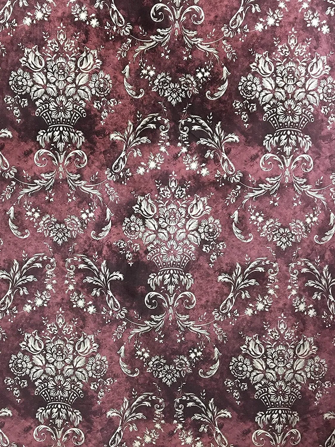Damask Design Digitally Printed Velvet Finish Fabric for Upholstery, Chairs, Cushions, Window Treatments Crafts Rennaisance Rococo Victorian Style 54" Width by The Yard (Maroon)
