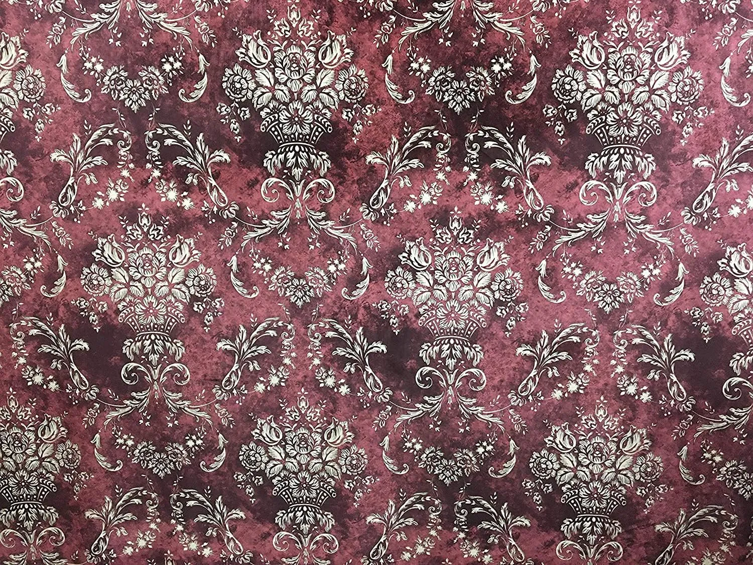 Damask Design Digitally Printed Velvet Finish Fabric for Upholstery, Chairs, Cushions, Window Treatments Crafts Rennaisance Rococo Victorian Style 54" Width by The Yard (Maroon)