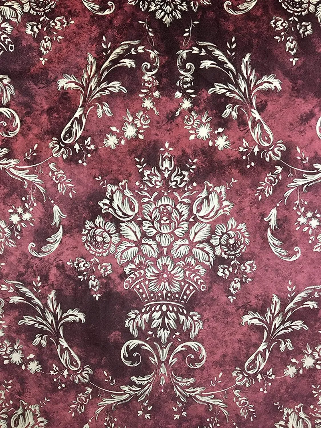 Damask Design Digitally Printed Velvet Finish Fabric for Upholstery, Chairs, Cushions, Window Treatments Crafts Rennaisance Rococo Victorian Style 54" Width by The Yard (Maroon)