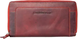 Dark Red Soft Very Spacious Double Zipper-Around Genuine Leather Wallet Bull Burry BB-6404-RED One Size
