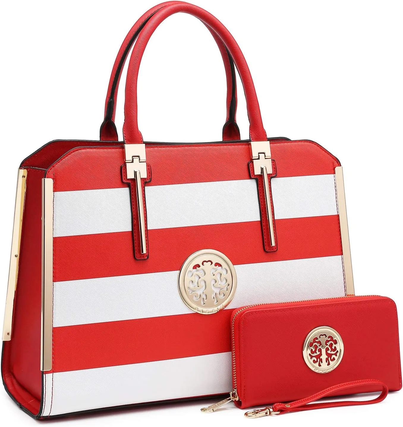 Dasein Women Large Handbag Purse Vegan Leather Satchel Work Bag Shoulder Tote with Matching Wallet