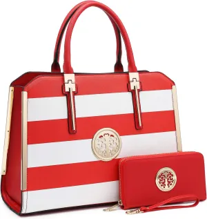 Dasein Women Large Handbag Purse Vegan Leather Satchel Work Bag Shoulder Tote with Matching Wallet