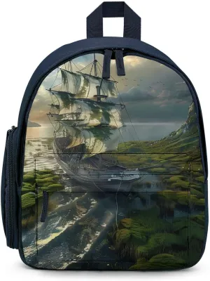 Dawn Ship Sea Navigation Laptop Backpack 12.6 Inch Lightweight Travel Daypack Bookbag Blue-style