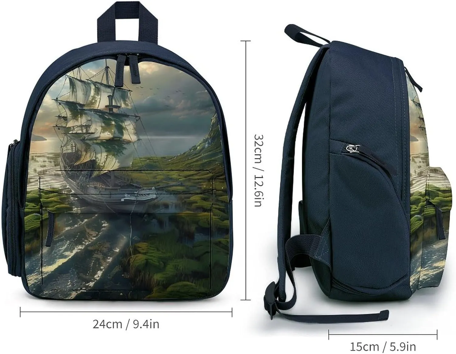 Dawn Ship Sea Navigation Laptop Backpack 12.6 Inch Lightweight Travel Daypack Bookbag Blue-style