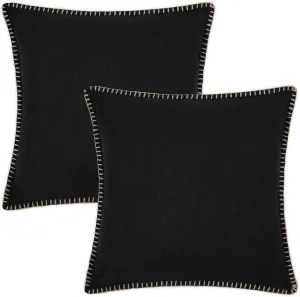 decorUhome Decorative Outdoor Throw Pillow Covers 26x26 Set of 2, Square Linen Rustic Neutral Farmhouse Pillow Covers with Stitched Edge for Couch, Sofa, Living Room, Black