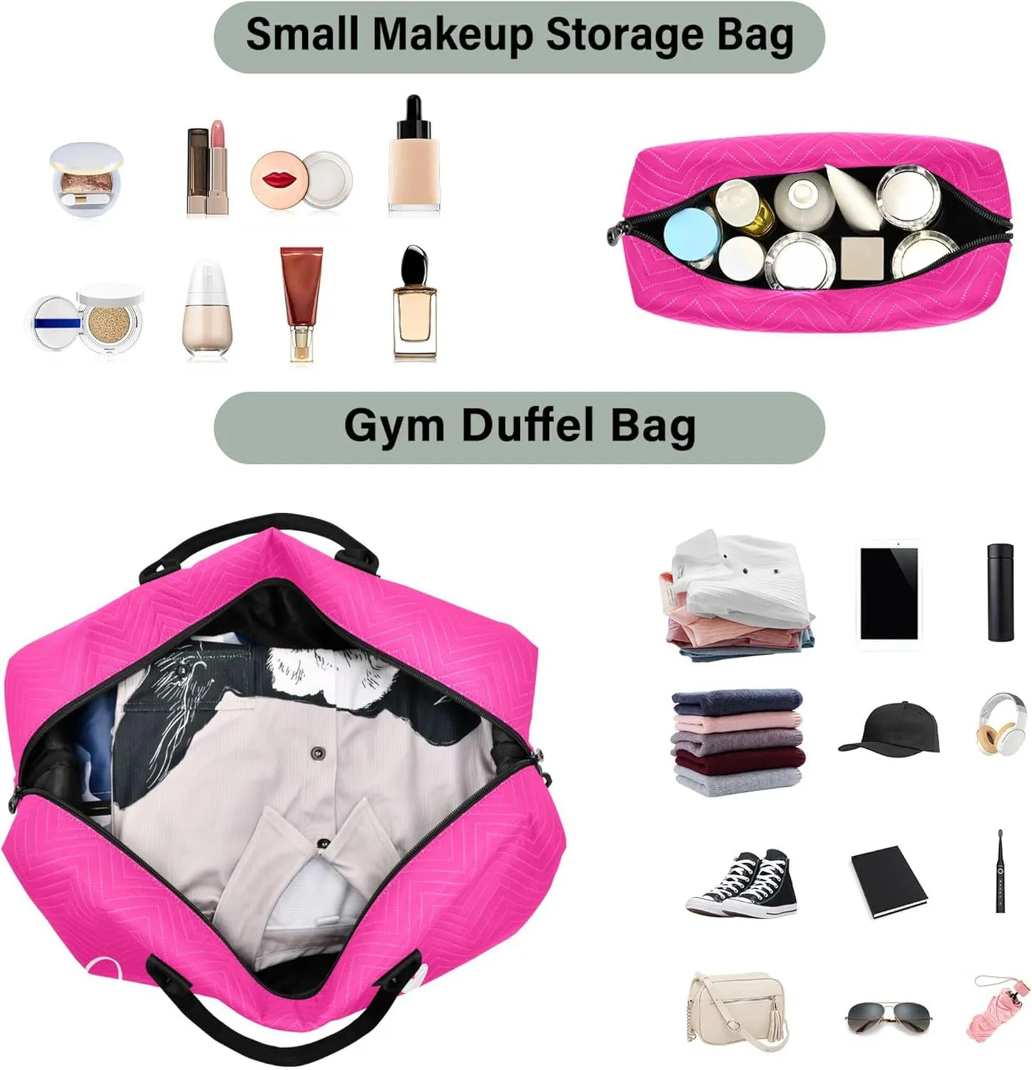 Deep Pink Custom Travel Duffel Bag with Toiletry Bag Personalized Weekender Bag for Travel Business Sports Large Gym Carry On Bag for Women & Men