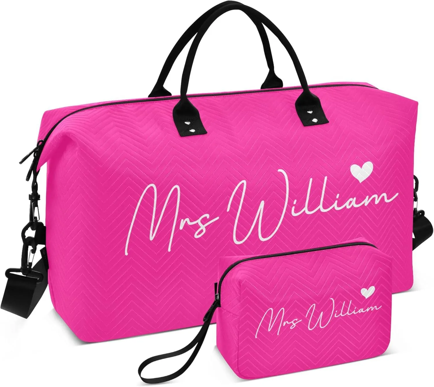 Deep Pink Custom Travel Duffel Bag with Toiletry Bag Personalized Weekender Bag for Travel Business Sports Large Gym Carry On Bag for Women & Men
