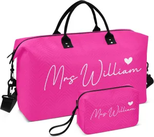 Deep Pink Custom Travel Duffel Bag with Toiletry Bag Personalized Weekender Bag for Travel Business Sports Large Gym Carry On Bag for Women & Men