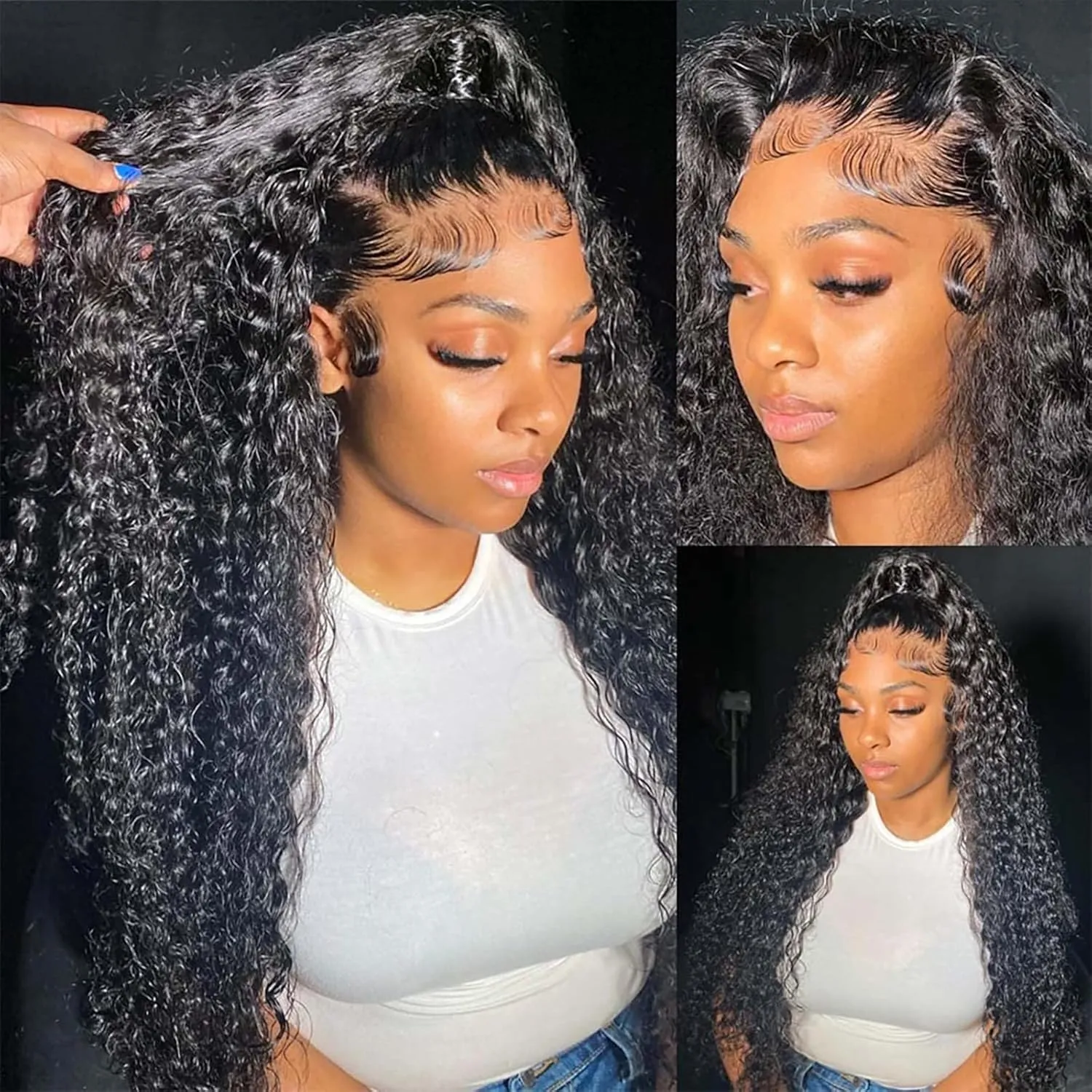Deep Wave Lace Front Wigs Human Hair 180 Density 13x4 HD Transparent Frontal Wigs Human Hair for Women Deep Curly Glueless Wigs Human Hair Pre Plucked with Baby Hair 24Inch