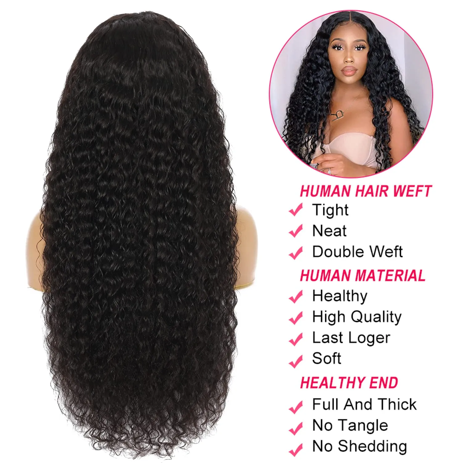 Deep Wave Lace Front Wigs Human Hair 180 Density 13x4 HD Transparent Frontal Wigs Human Hair for Women Deep Curly Glueless Wigs Human hair Pre Plucked with Baby Hair Natural Black 20Inch