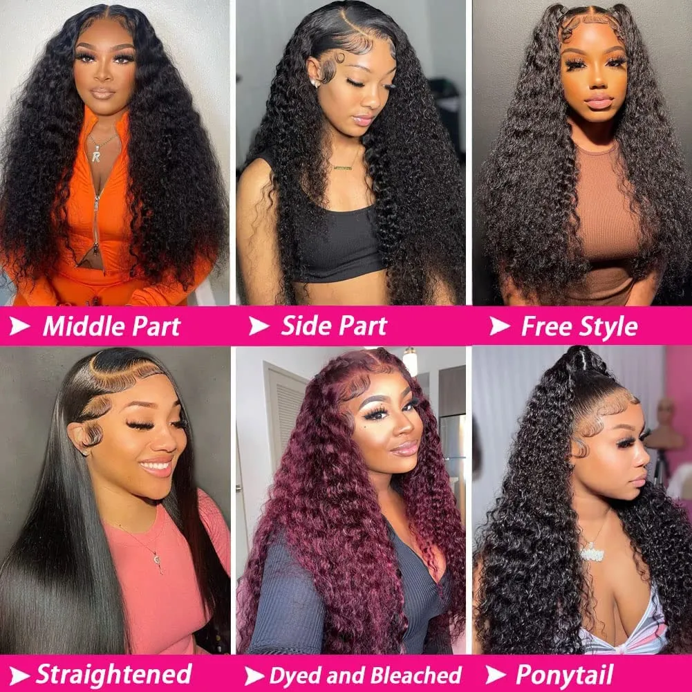 Deep Wave Lace Front Wigs Human Hair 180 Density 13x4 HD Transparent Frontal Wigs Human Hair for Women Deep Curly Glueless Wigs Human hair Pre Plucked with Baby Hair Natural Black 20Inch