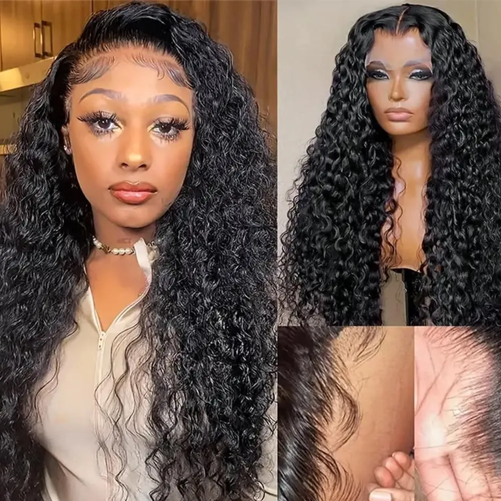 Deep Wave Lace Front Wigs Human Hair Pre Plucked 16 Inch 13x4 Lace Frontal Closure Wig for Black Women Human Hair Glueless Deep Curly Lace Front Wig Human Hair Wig With Baby Hair