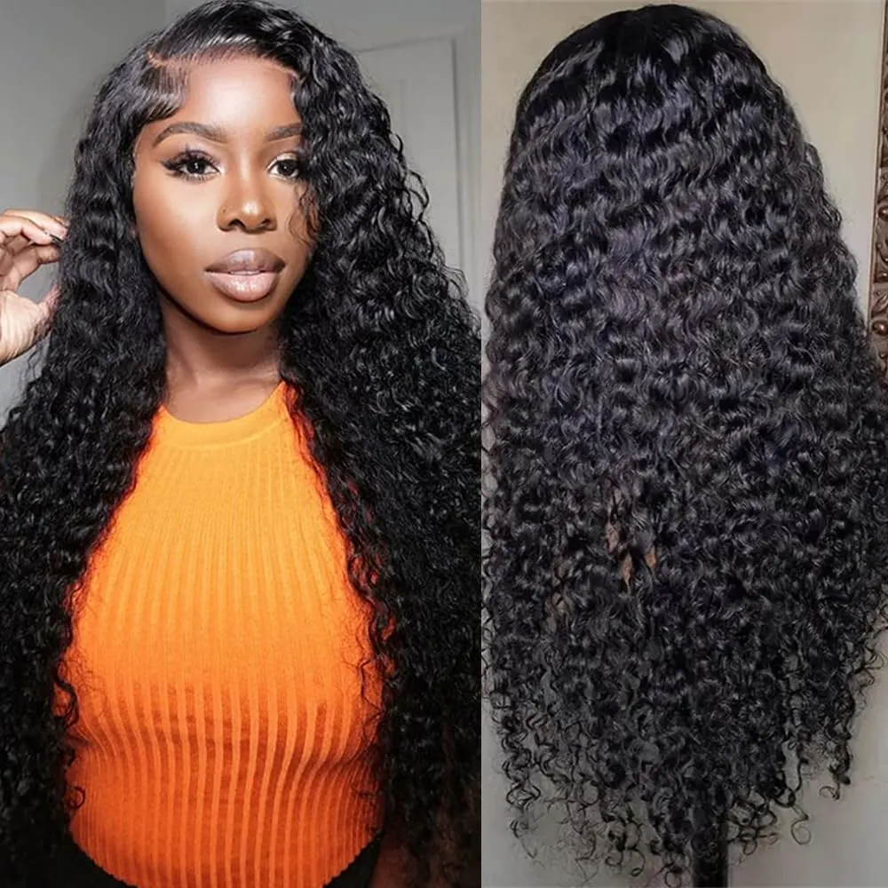 Deep Wave Lace Front Wigs Human Hair Pre Plucked 16 Inch 13x4 Lace Frontal Closure Wig for Black Women Human Hair Glueless Deep Curly Lace Front Wig Human Hair Wig With Baby Hair