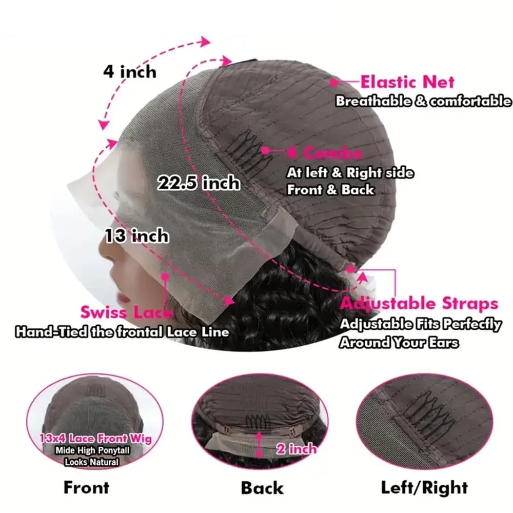 Deep Wave Lace Front Wigs Human Hair Pre Plucked 16 Inch 13x4 Lace Frontal Closure Wig for Black Women Human Hair Glueless Deep Curly Lace Front Wig Human Hair Wig With Baby Hair