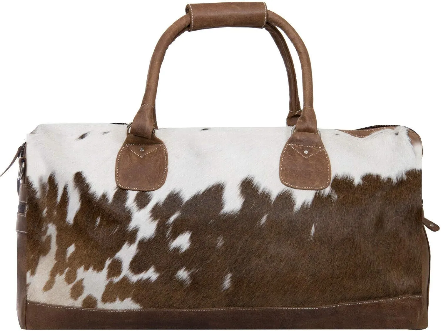 Deluxe Leather Holdall Tan Bag Genuine Cowhide & Cow Weekend Duffel Travel