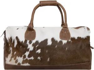 Deluxe Leather Holdall Tan Bag Genuine Cowhide & Cow Weekend Duffel Travel