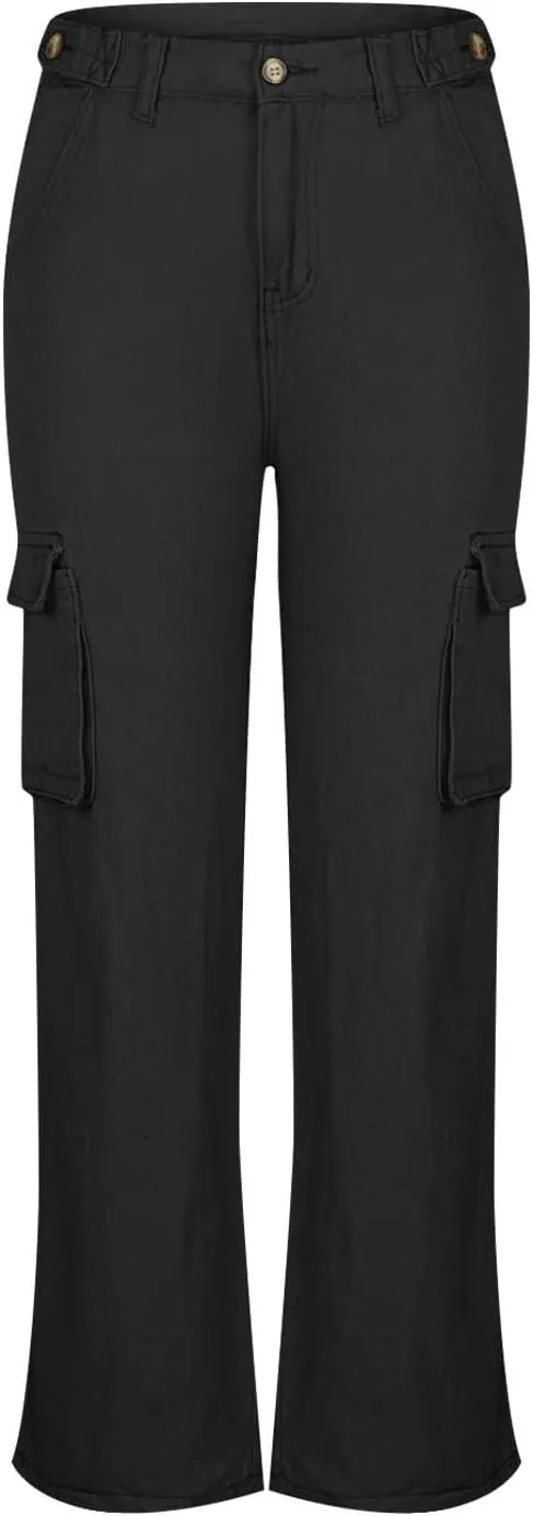 Denim Cargo Pants for Women Baggy Multi Pockets Button Mid Waist Zipper Jeans 2024 Fashion Straight Leg Cargo Jeans