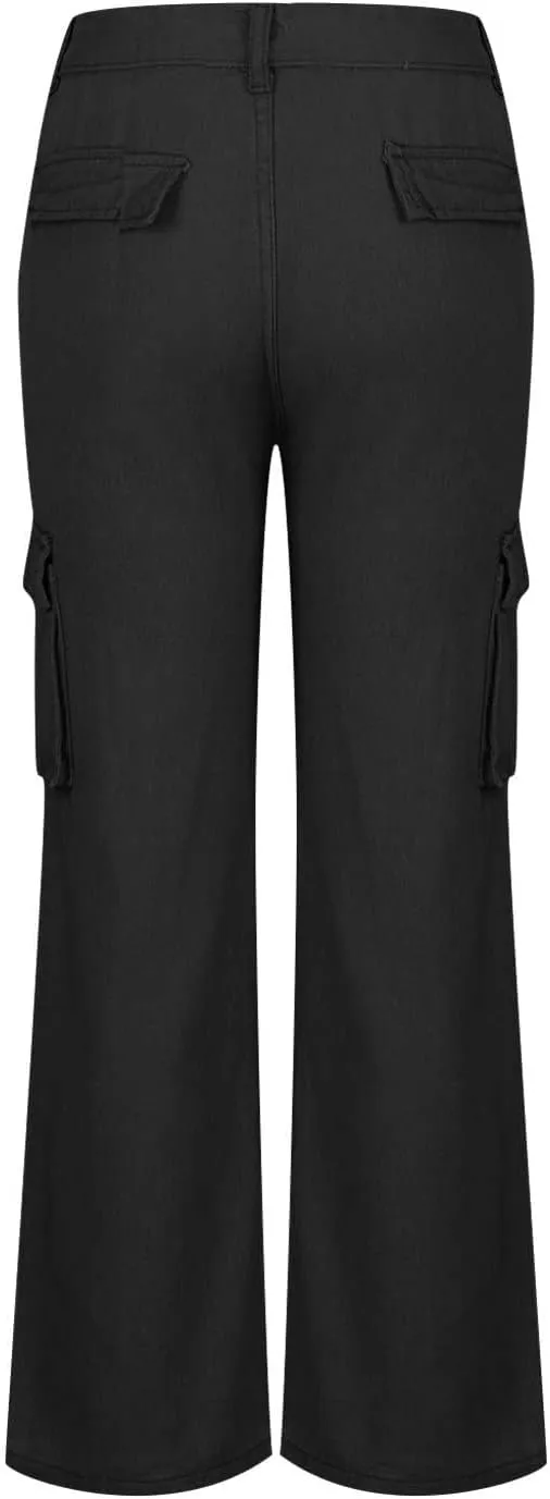 Denim Cargo Pants for Women Baggy Multi Pockets Button Mid Waist Zipper Jeans 2024 Fashion Straight Leg Cargo Jeans
