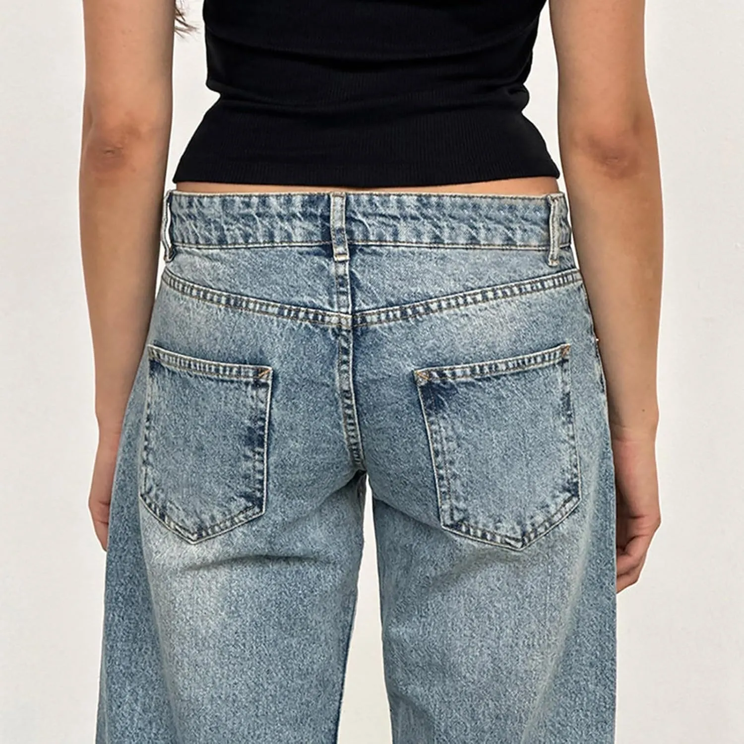 Denim Sweatpants Jeans for Women Boyfriend High Waited Baggy Wide Leg Jeans Y2k Streetwear Loose Denim Pants Pocket