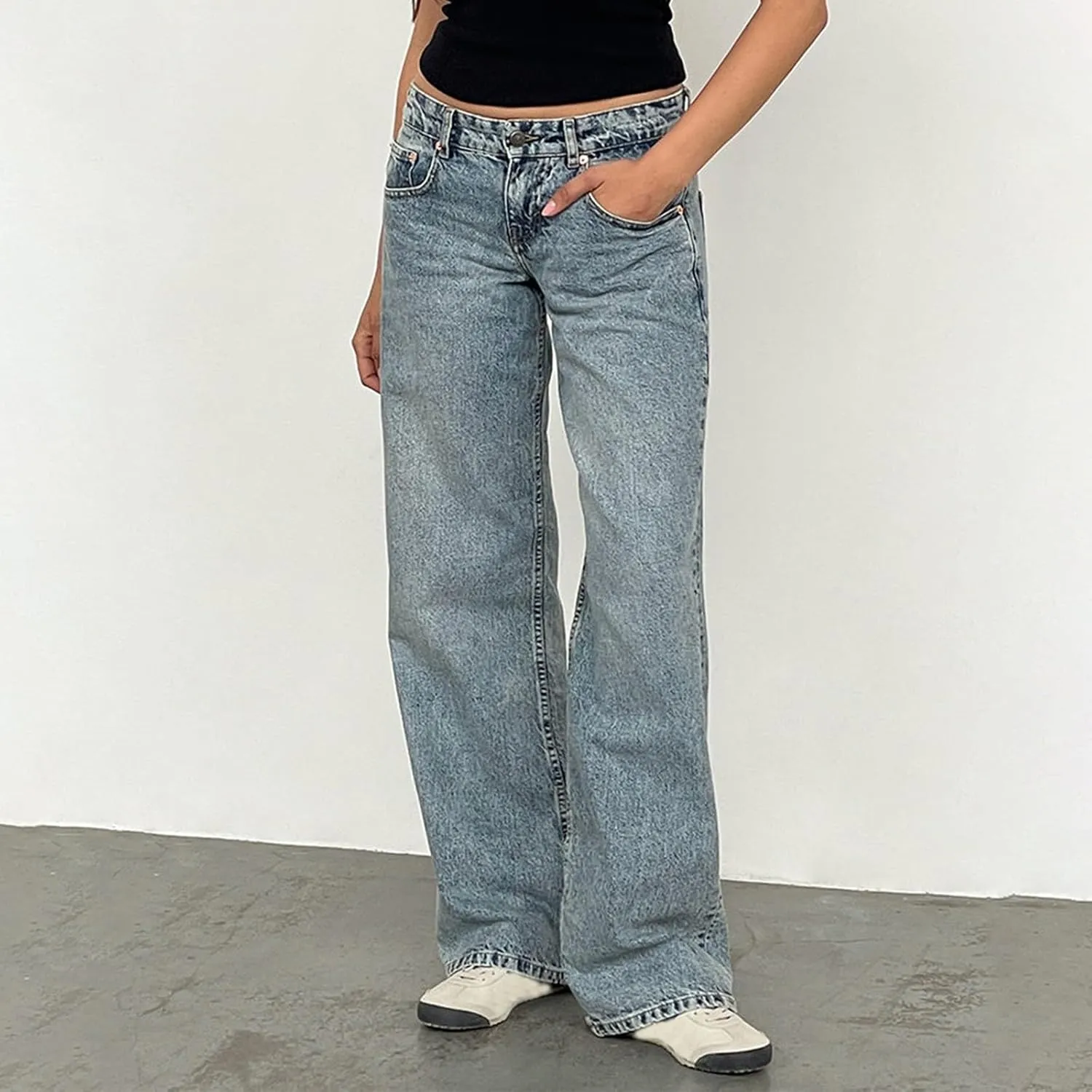 Denim Sweatpants Jeans for Women Boyfriend High Waited Baggy Wide Leg Jeans Y2k Streetwear Loose Denim Pants Pocket