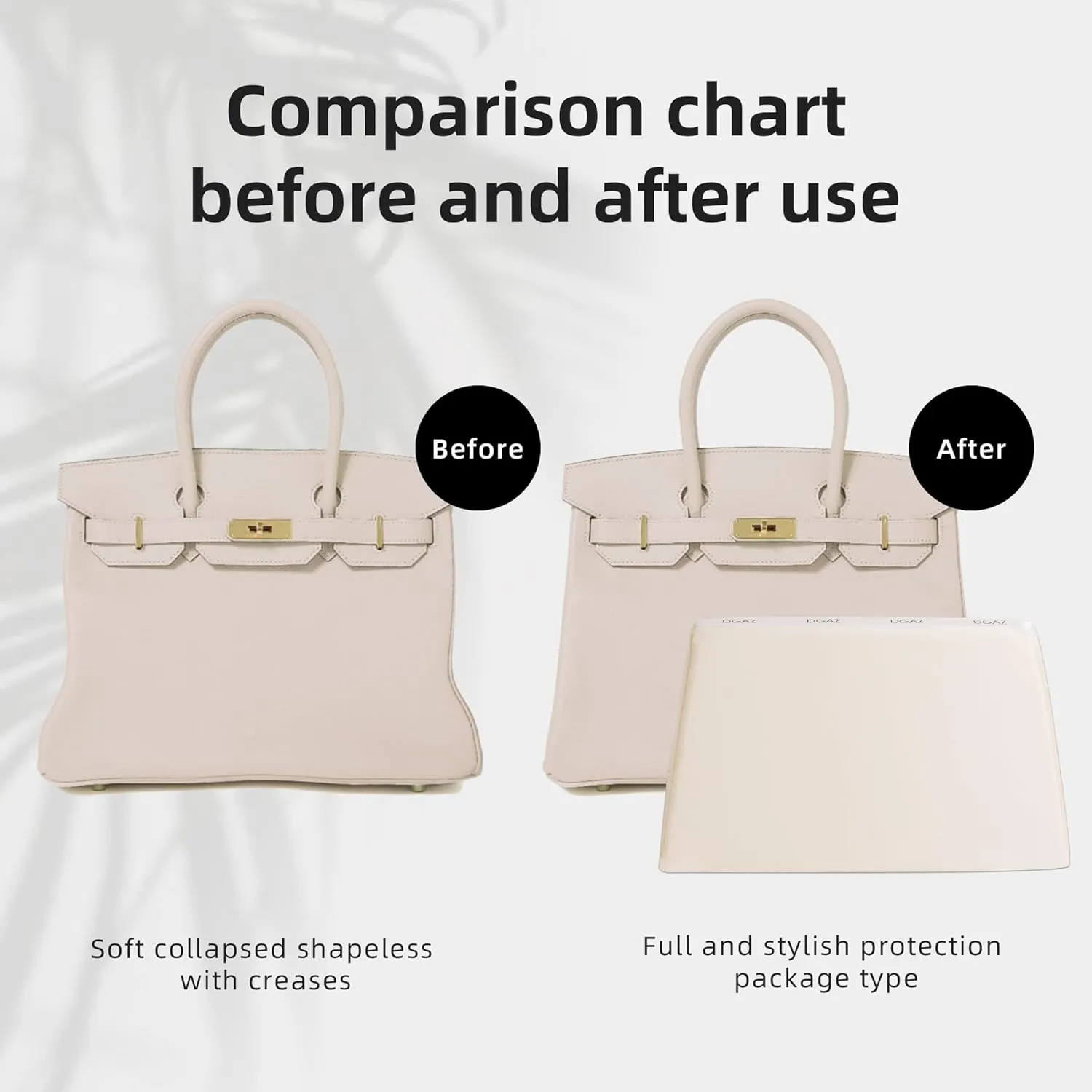 DGAZ Purse Pillow Shaper Insert,Luxury Handbag Tote Shapers, Memory Foam- Fits Birkin 20/25/30/35/40/45/50 Bag(Craie,BK25 Retourne)