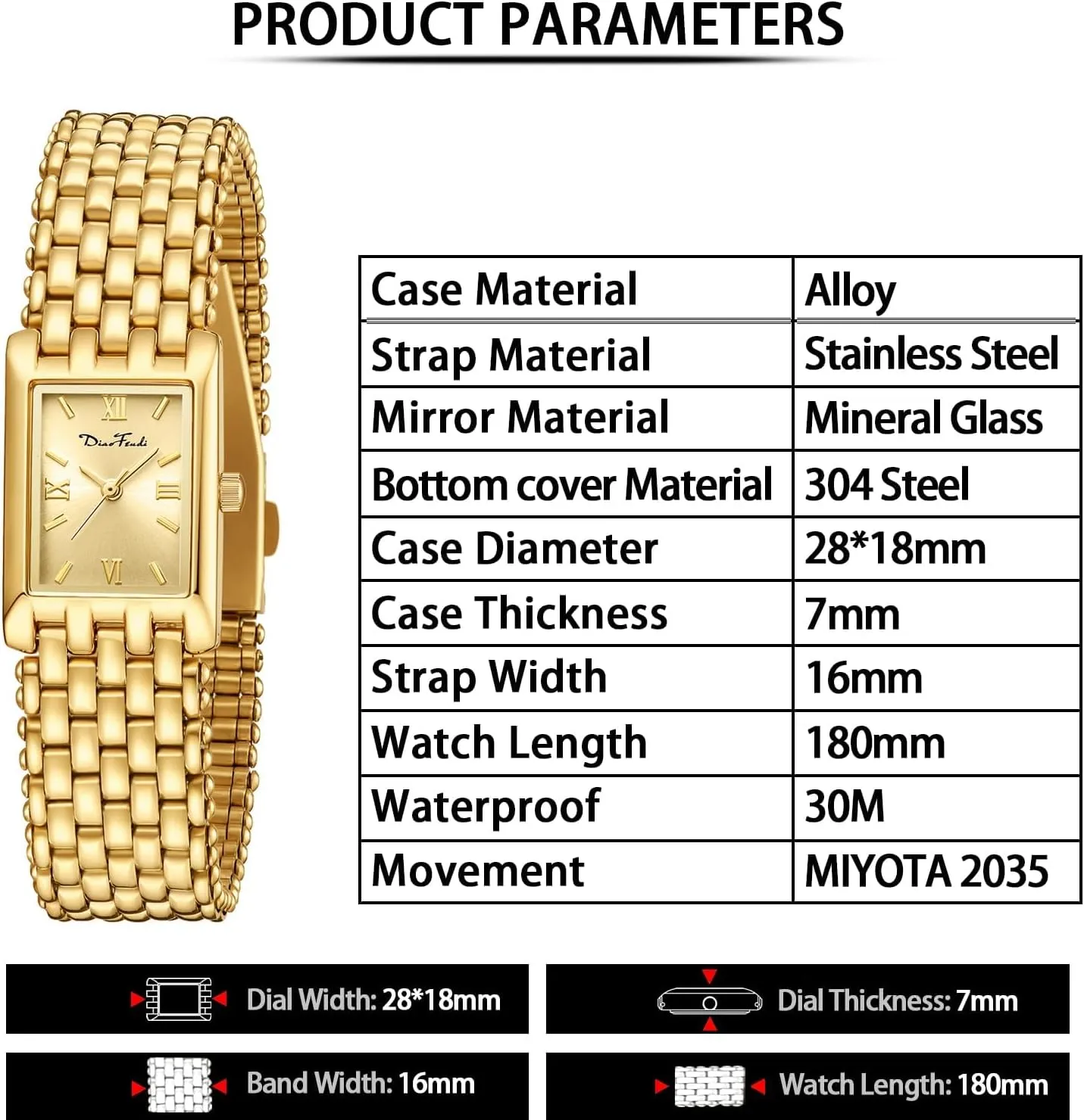 Diaofendi Gold Watches for Women Luxury Ladies Quartz Wrist Watches Stainless Steel Bracelet,Vintage Fashion Womens Gold Watch,Bracelet Adjustment Tool Included,Water Resistant