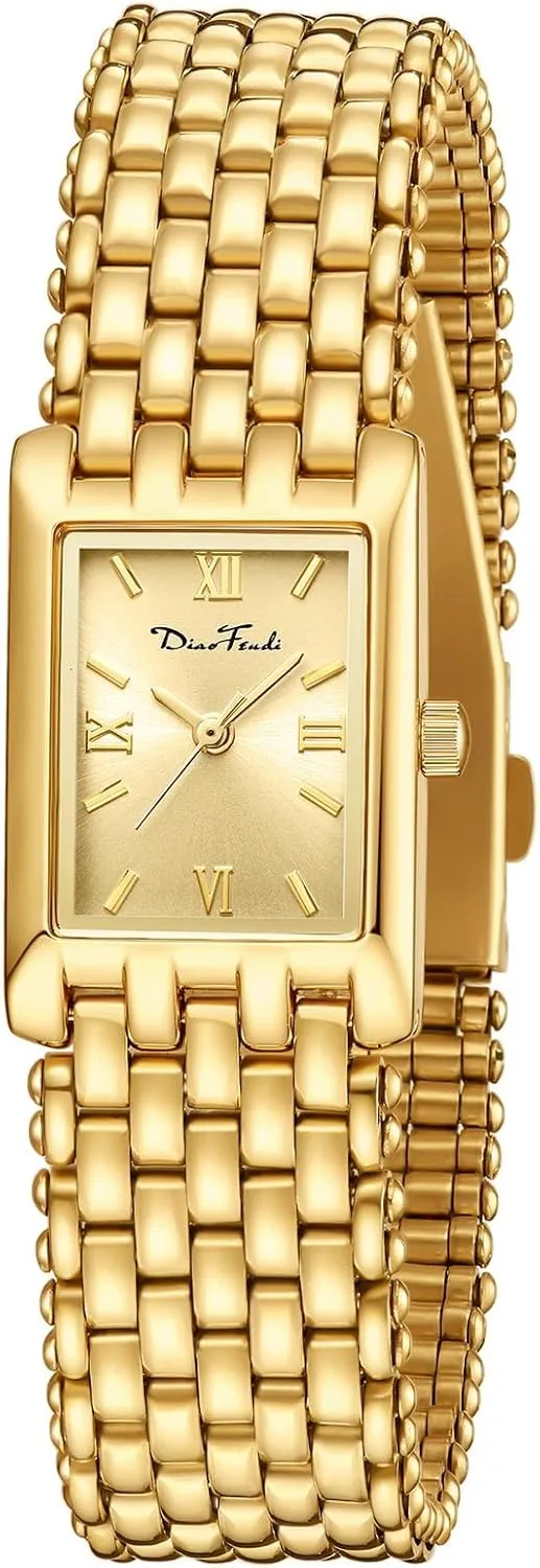 Diaofendi Gold Watches for Women Luxury Ladies Quartz Wrist Watches Stainless Steel Bracelet,Vintage Fashion Womens Gold Watch,Bracelet Adjustment Tool Included,Water Resistant