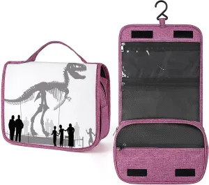 Dinosaur Print,Toiletry Bag for Women,Dinosaur Skeleton in A Museum,Water-resistant Hanging Bathroom Travel Makeup Organizer,Cosmetic Case Traveling for Full Accessories,Black White