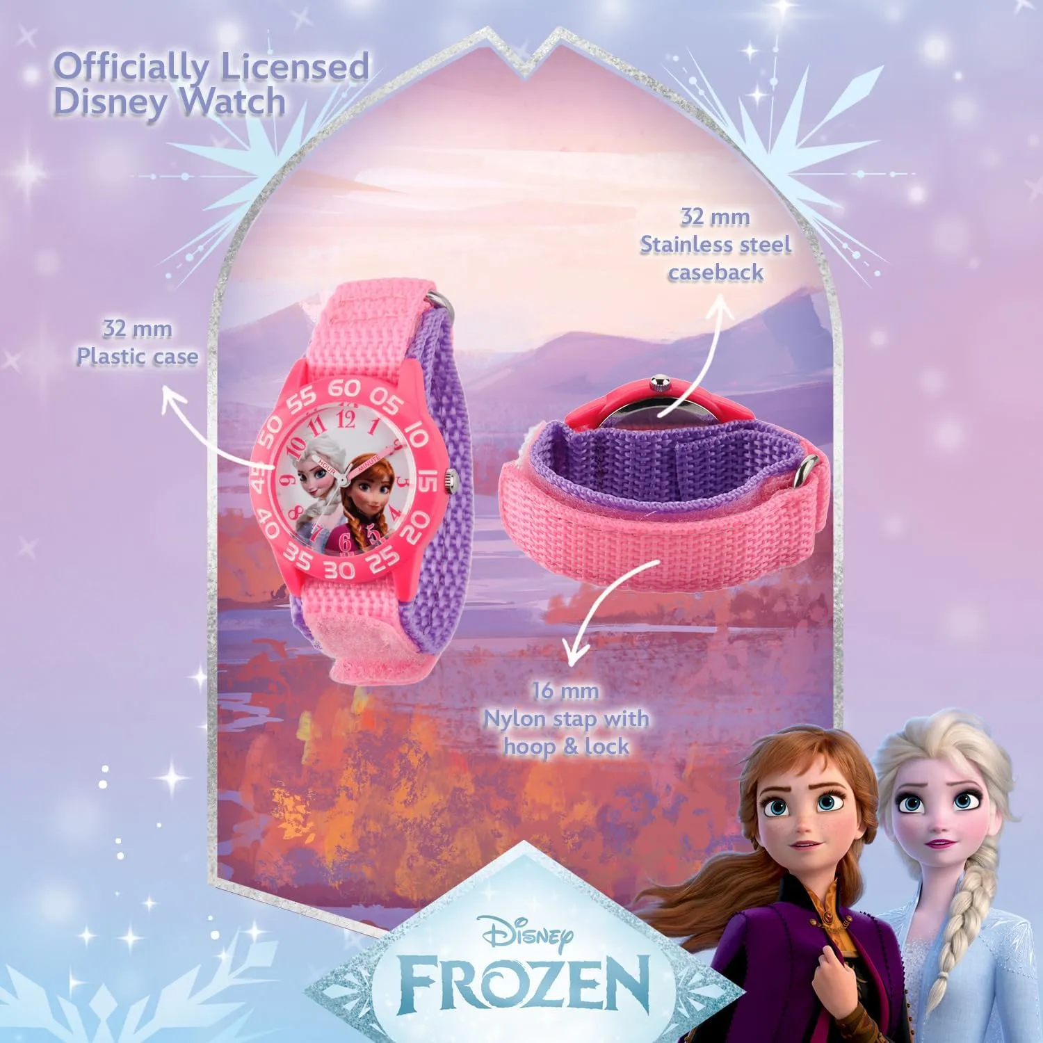 Disney Frozen Kids' Plastic Time Teacher Analog Quartz Nylon Strap Watch