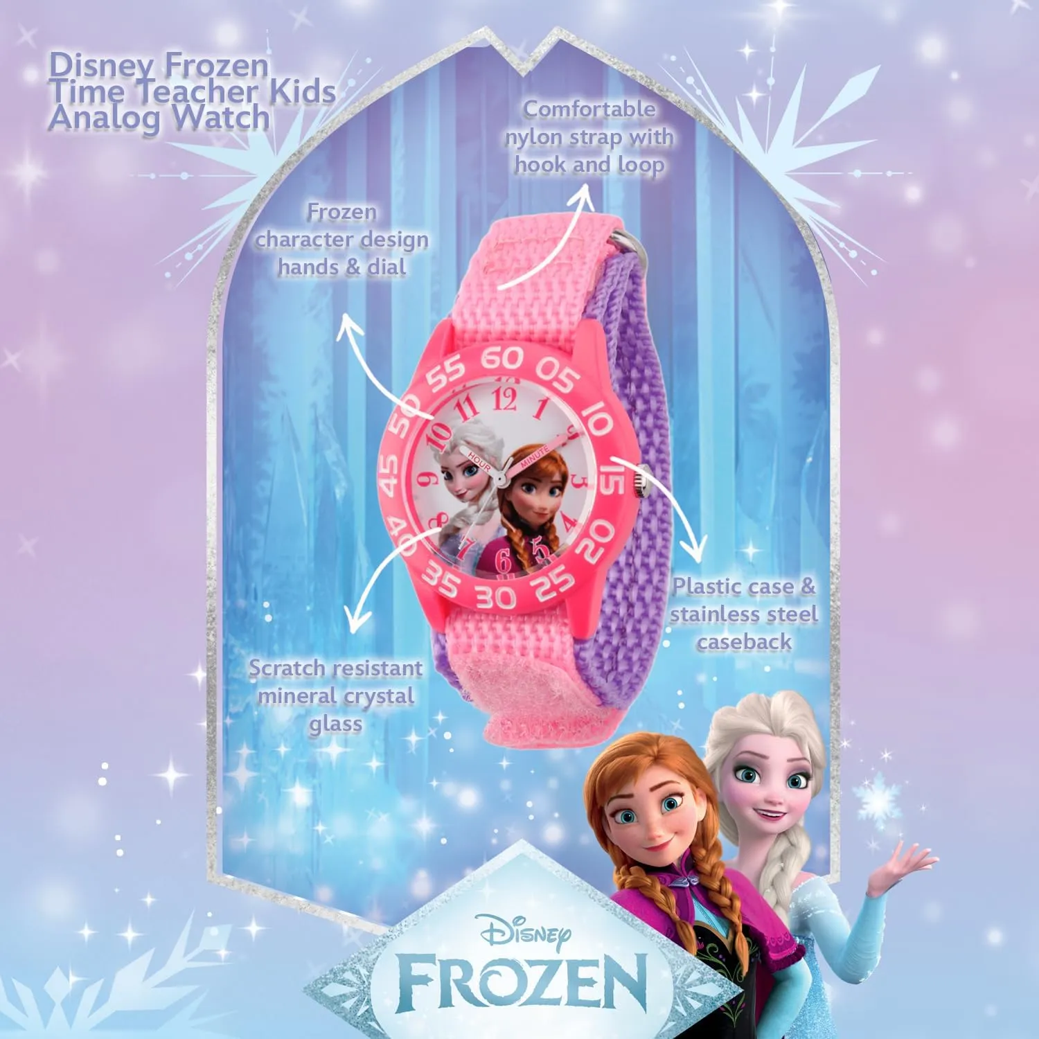 Disney Frozen Kids' Plastic Time Teacher Analog Quartz Nylon Strap Watch