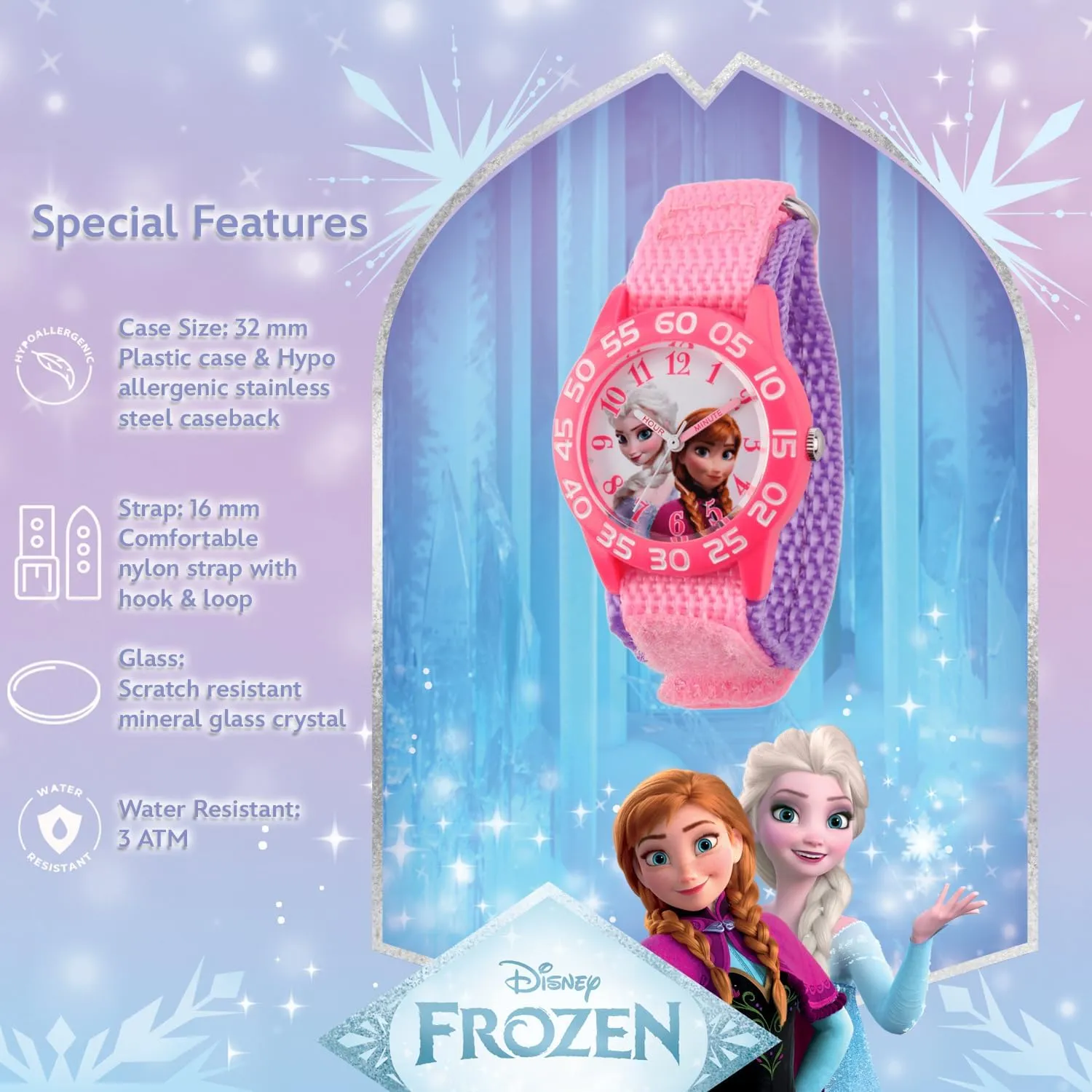 Disney Frozen Kids' Plastic Time Teacher Analog Quartz Nylon Strap Watch