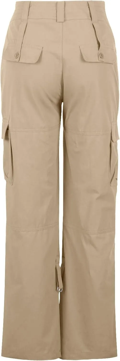 DOLKFU Women Wide Straight Leg Casual Cargo Pants High Waist Relaxed Fit Trousers Trendy Pants Multi-Pockets