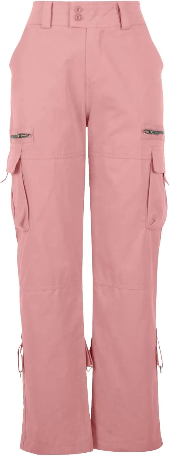 DOLKFU Women Wide Straight Leg Casual Cargo Pants High Waist Relaxed Fit Trousers Trendy Pants Multi-Pockets