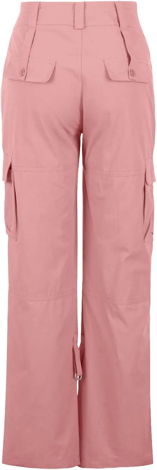 DOLKFU Women Wide Straight Leg Casual Cargo Pants High Waist Relaxed Fit Trousers Trendy Pants Multi-Pockets
