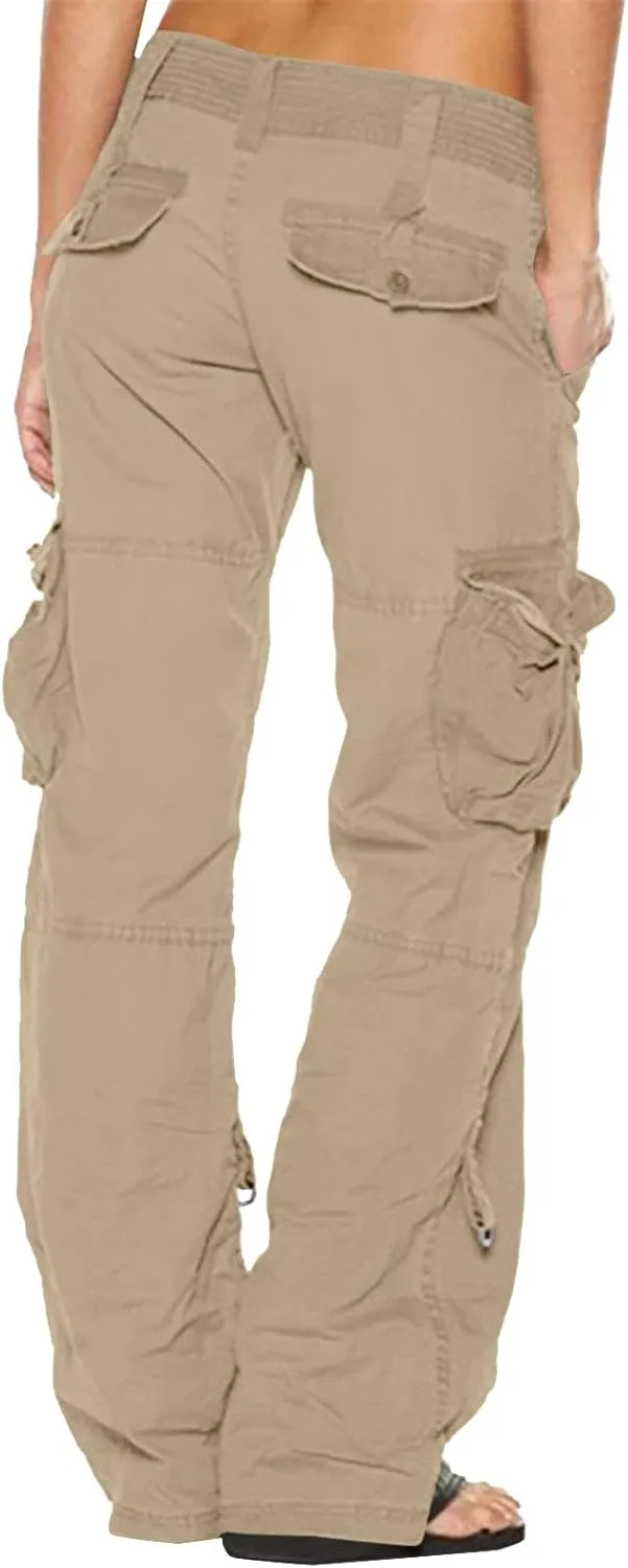 DOLKFU Women Wide Straight Leg Casual Cargo Pants High Waist Relaxed Fit Trousers Trendy Pants Multi-Pockets