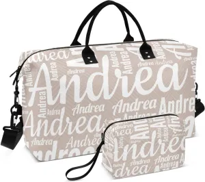 DOMIKING Gray Peach Personalized Duffel Bag Foldable Weekender Bag Overnight Bags for Women Men Custom Sport Gym Bag with Toiletry Bag for Business Hospital Trip, 2 Pcs