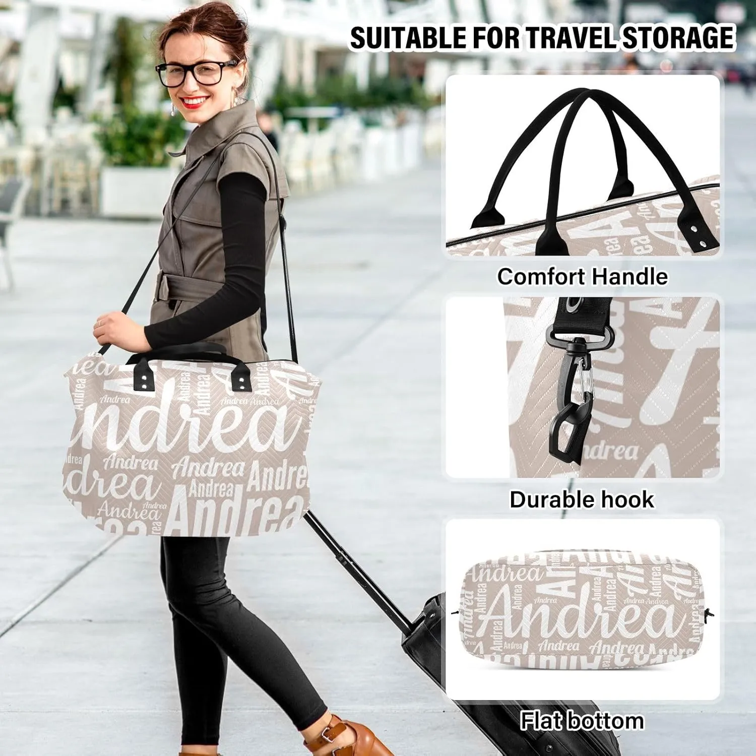 DOMIKING Gray Peach Personalized Duffel Bag Foldable Weekender Bag Overnight Bags for Women Men Custom Sport Gym Bag with Toiletry Bag for Business Hospital Trip, 2 Pcs