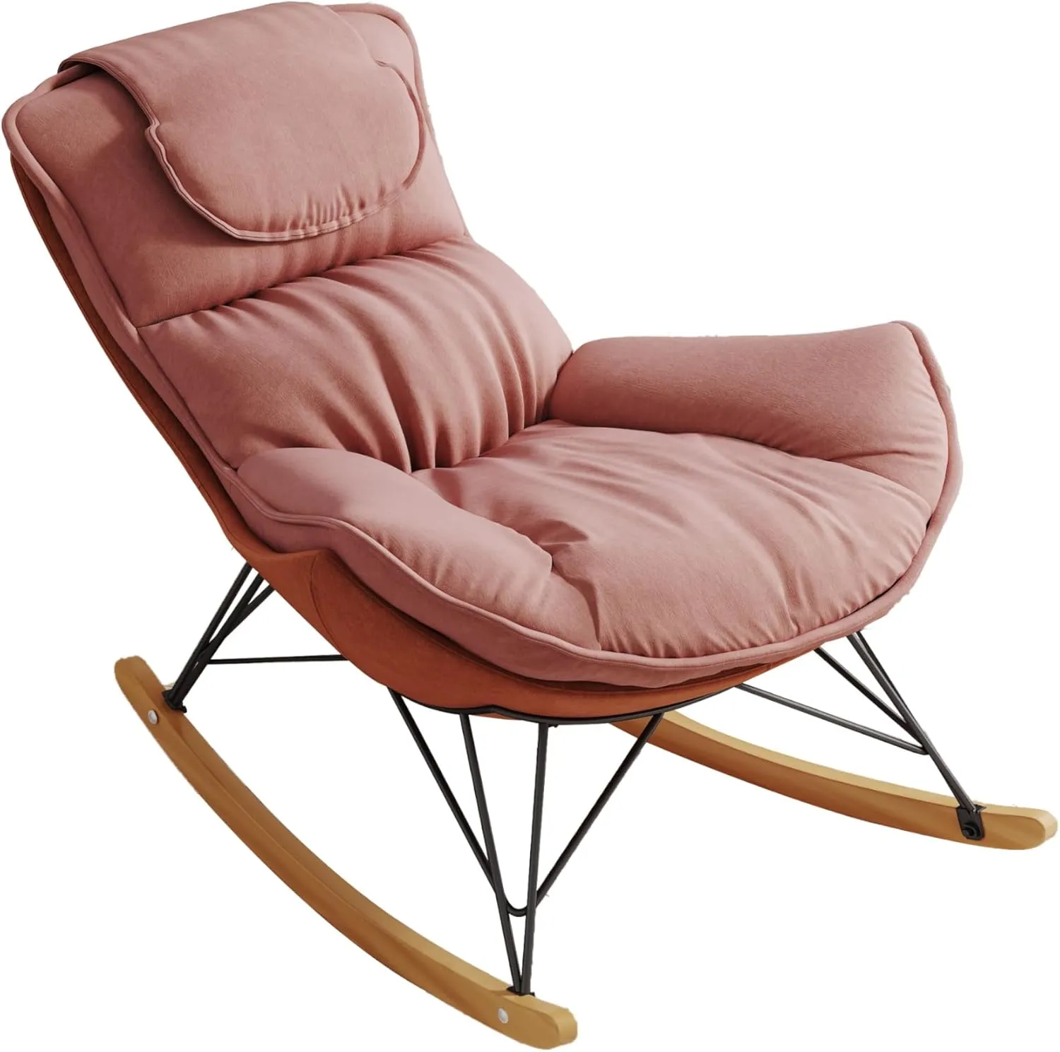 Donext Rocking Papasan Chair, comfortable and breathable, Comfy Indoor and Outdoor Lounge Chair with Thick Cushion for Bedroom, Living Room, Patio, Porch, Garden, Deck, Lawn, Pink
