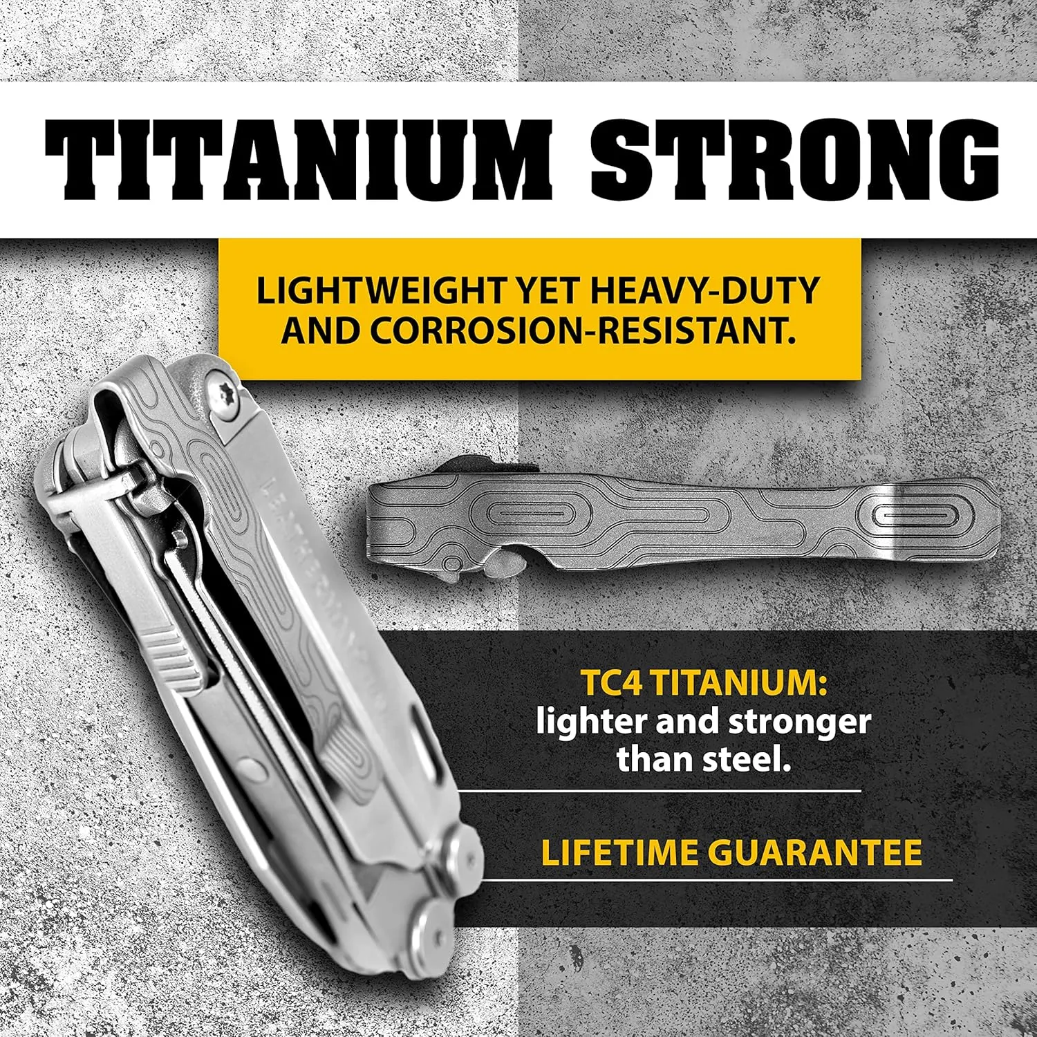 Donk! Pocket Clip for Leatherman Wave, Wave Plus , Surge & Charge AL, ALX, Ti, XTi - Titanium TC4 - Custom Designs - Quick Release - Extra Carry Options 'Norwegian Wood’