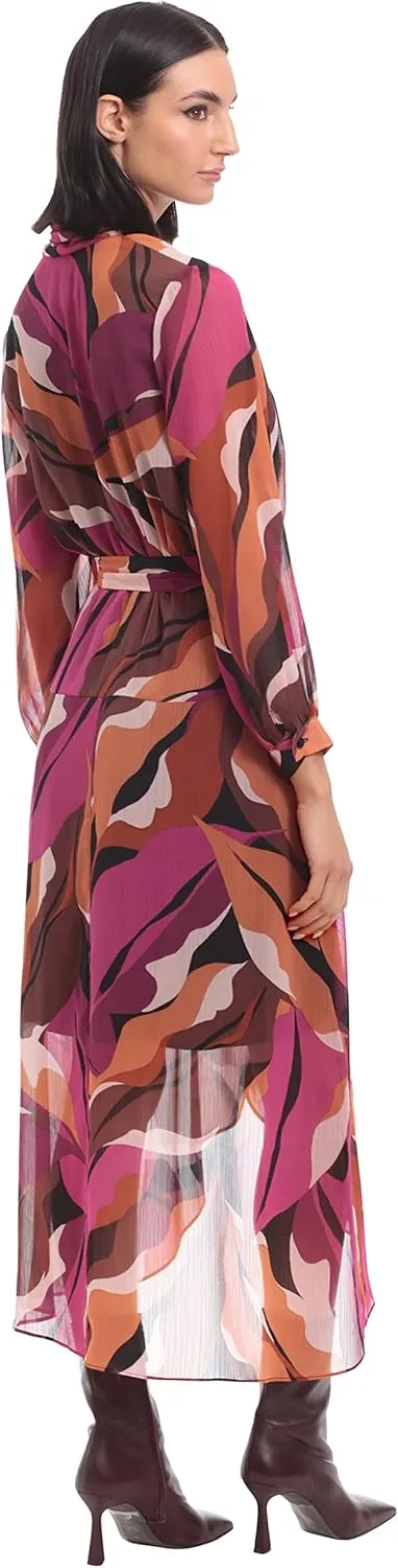 Donna Morgan Women's Faux Wrap Shawl Collar High-Low Dress with Waist Tie