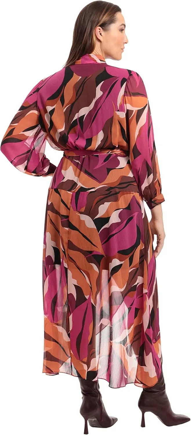 Donna Morgan Women's Faux Wrap Shawl Collar High-Low Dress with Waist Tie