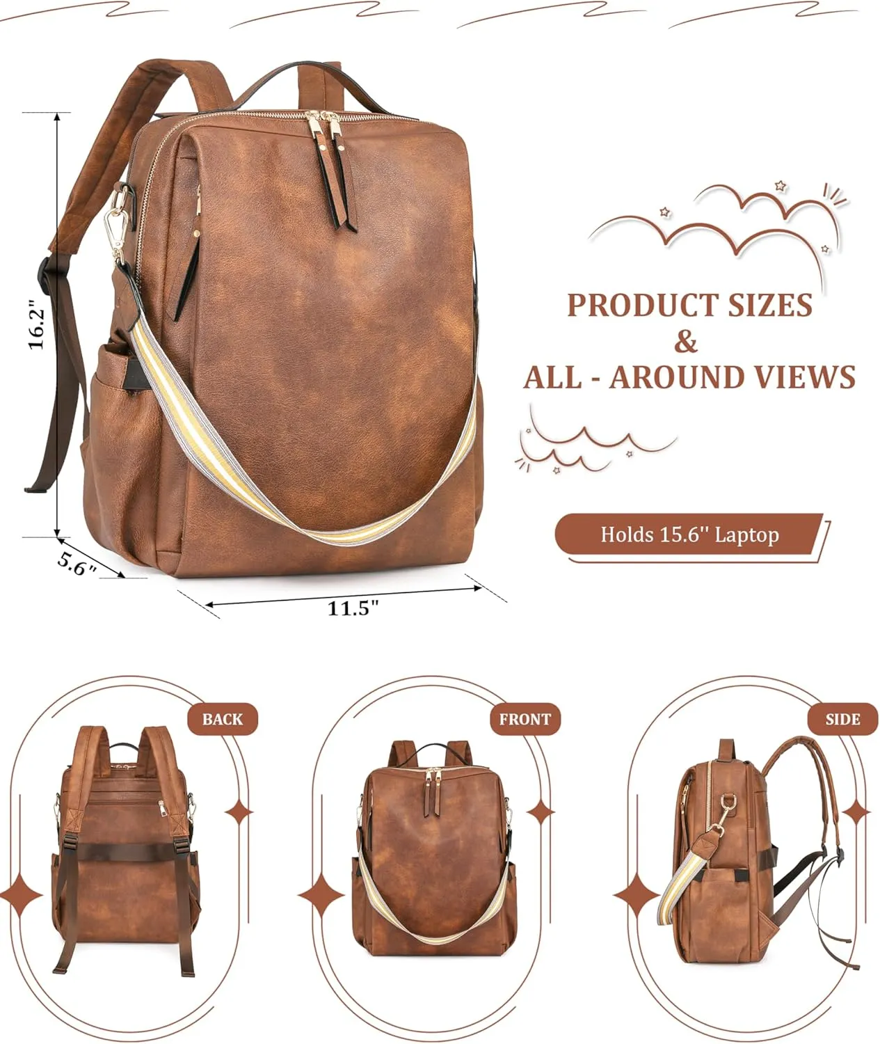 Dora & Liz Laptop Backpack for Women, Leather Travel Backpack with 15.6 Inch Laptop Compartment, College Computer Bag Daypack (Grey)