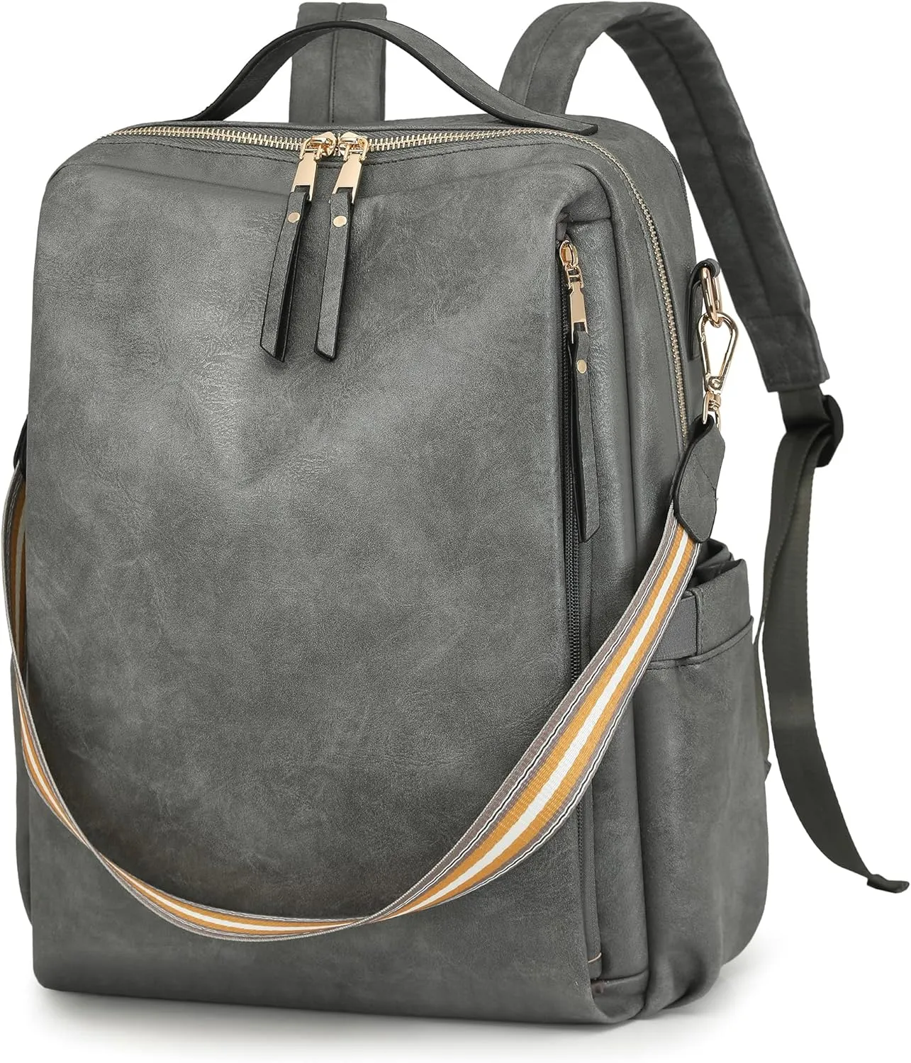 Dora & Liz Laptop Backpack for Women, Leather Travel Backpack with 15.6 Inch Laptop Compartment, College Computer Bag Daypack (Grey)