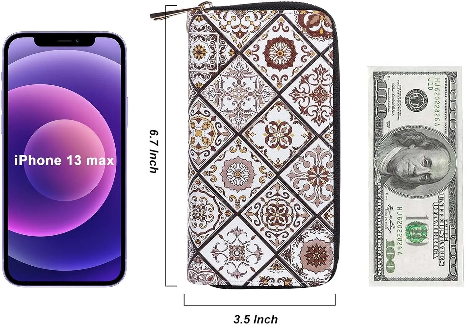 Double Zipper Wallet for Woman Clutch Purse with Cell Phone Holder for Smartphone/Card/Coin/Cash