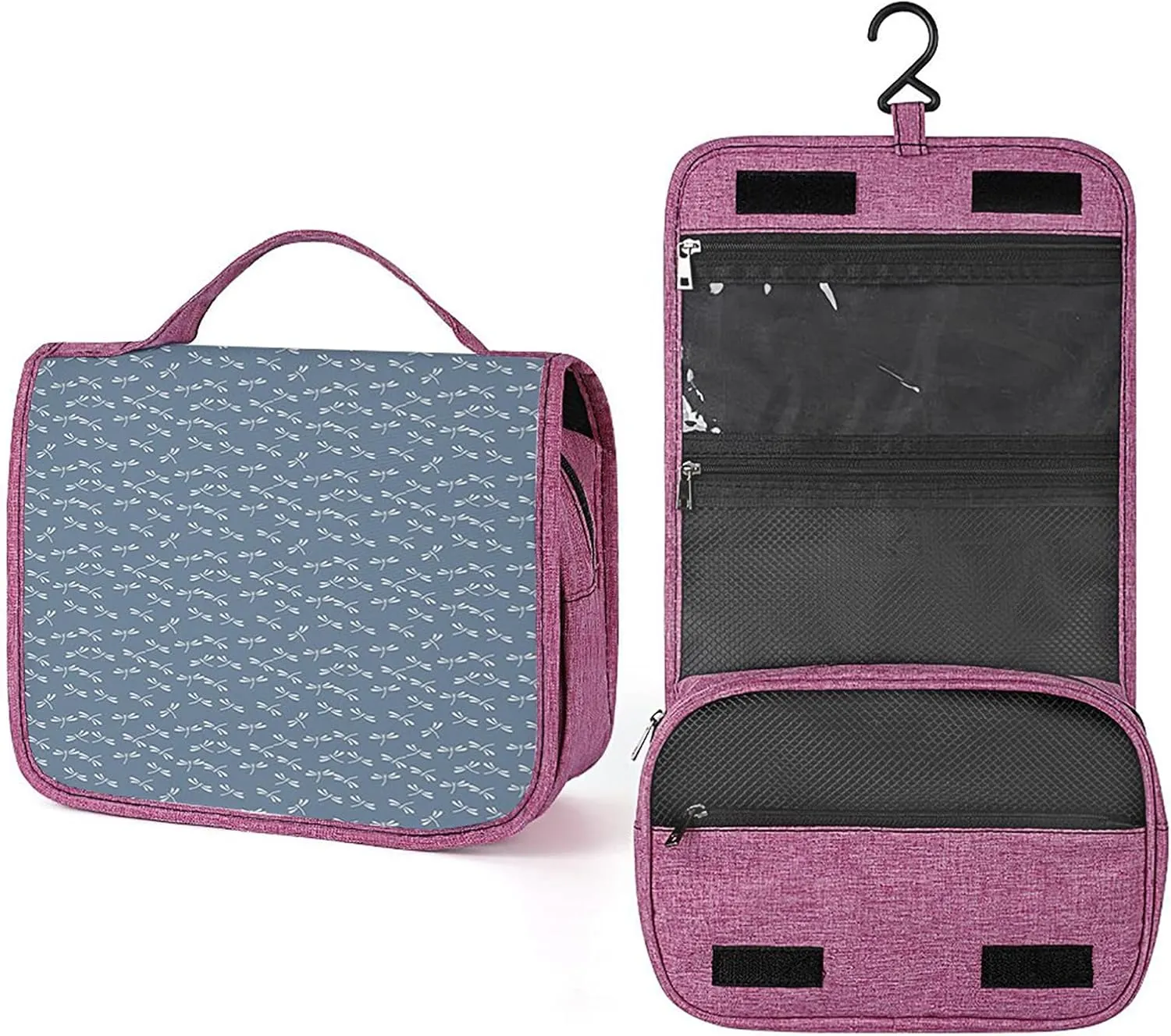 Dragonfly Print,Toiletry Bag Hanging Travel Makeup Organizer,Japanese Style Dragonfly Nature Pattern,Cosmetic Makeup Bag for Full Sized Toiletries,Blue White, 215-SDS0326MakeupBagA1283